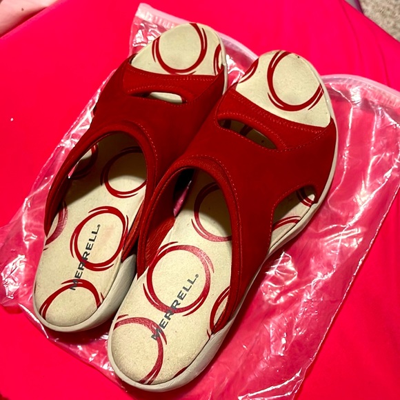 Merrell Shoes - Worn twice red nubuck Merrell slides still in good condition
